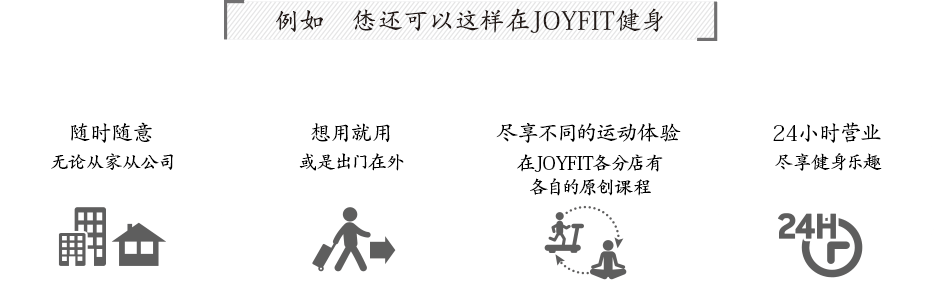 例えばこんな使い方。【会社帰りに】自宅でも、勤め先でも。どこからでも!。【出張先で】帰省中や出張時にも利用可能!【いつもと違う体験】店舗独自の好きなプログラムを選べる!【24時間利用可能】昼はスタジオ、夜は24hジムで。