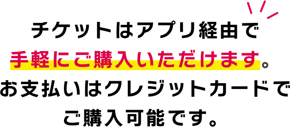 チケットはアプリ経由で手軽にご購入いただけます。お支払いはクレジットカードでご購入可能です。